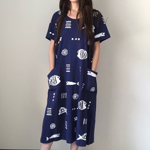 Vintage Dresses & Skirts - Vintage Tropical Aztec Pattern Mumu Dress Pocket p